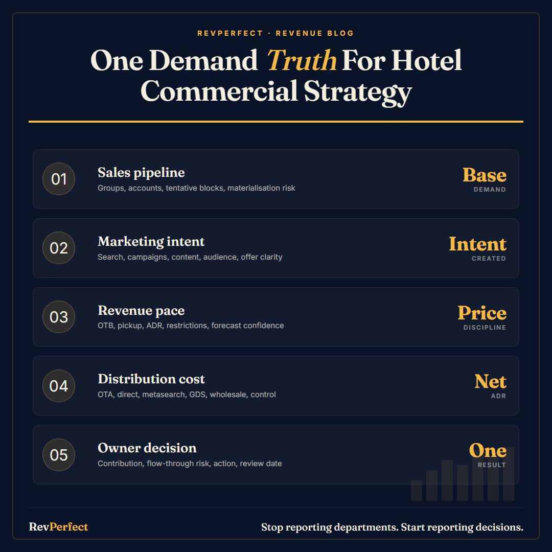 One demand truth framework for hotel commercial strategy across sales, marketing, revenue, distribution, and owner decision